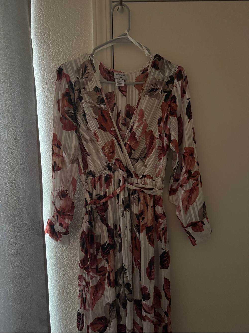 Allegra K Floral Wrap Maxi Dress in Cream, Red and Brown